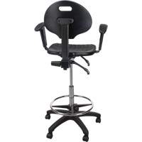 Tabouret ergonomique robuste avec accoudoirs r&eacute;glables et roulettes en nylon, Mobile, Ajustable, 39" - 48", Polyur&eacute;thane Si&egrave;ge, Noir Distribution Industrielle GC
