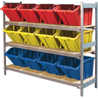 Wide Span Shelving with Jumbo Plastic Bins, Steel, Boltless, 800 lbs. Capacity, 66" W x 60" H x 18" D Distribution Industrielle GC