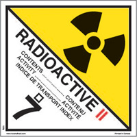 &eacute;tiquettes d'exp&eacute;dition TMD, Classe 7, Radioactif II, Papier Distribution Industrielle GC