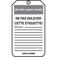 &eacute;tiquettes de verrouillage, Papier cartonn&eacute;, 3-1/8" la x 5-7/8" h, Français Distribution Industrielle GC