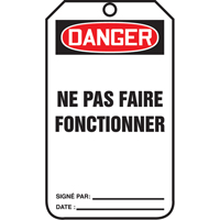 &eacute;tiquettes de verrouillage, Papier cartonn&eacute;, 3-1/8" la x 5-7/8" h, Français Distribution Industrielle GC