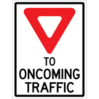 Enseigne enroulable de circulation  Yield to Oncoming Traffic , 36" x 48", Vinyle, Anglais avec pictogramme Distribution Industrielle GC