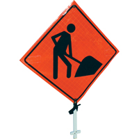 Enseigne sur poteau pr&eacute;sence de travailleurs, 24" x 24", Vinyle, Pictogramme Distribution Industrielle GC