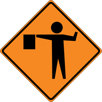 Tilt-Adjust Flagman Ahead Roll-Up Construction Sign, 36" x 36", Vinyl, Pictogram Distribution Industrielle GC