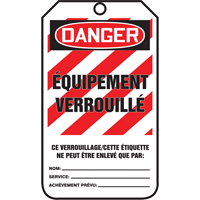 &eacute;tiquettes de verrouillage, Papier cartonn&eacute;, 3-3/8" la x 5-7/8" h, Français Distribution Industrielle GC