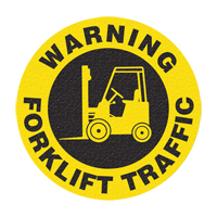 Panneau de signalisation au sol  Warning Forklift Traffic , Adh&eacute;sif, Anglais avec pictogramme Distribution Industrielle GC