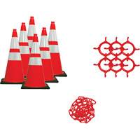 Ensemble de c&ocirc;nes de signalisation et chaînes, 28", Orange, Bande(s) r&eacute;fl&eacute;chissante(s) 4" & 6" Distribution Industrielle GC