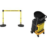 Syst&egrave;me de barri&egrave;re &agrave; chariot portatif avec plateau Plus, 75' lo, M&eacute;tal/Plastique, Jaune Distribution Industrielle GC