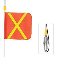 Tiges de s&eacute;curit&eacute; tout-temps de s&eacute;rie lourde avec lumi&egrave;re DEL constante Safety Whip, Fixation Ressort, Hauteur 5', Orange avec X r&eacute;fl&eacute;chissant Distribution Industrielle GC