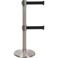 Barri&egrave;re pour le contr&ocirc;le des foules &agrave; courroie double, Acier, 35" h, Ruban Noir, Longueur du ruban 7' Distribution Industrielle GC