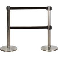 Barri&egrave;re pour le contr&ocirc;le des foules &agrave; courroie double, Acier, 35" h, Ruban Noir, Longueur du ruban 7' Distribution Industrielle GC