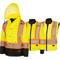 5021BBW Manteau 7 en 1 imperm&eacute;able pour femmes avec capuchon, Polyester/Polyur&eacute;thane, Jaune lime haute visibilit&eacute;, T-petit Distribution Industrielle GC
