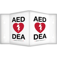 90° Projecting "AED/DEA" Sign, 6" x 5", Plastic, Bilingual with Pictogram Distribution Industrielle GC