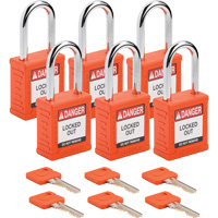 Cadenas de verrouillage Velocity, Orange, Cl&eacute;s diff&eacute;rentes, Nylon, Largeur de 1-1/2" Distribution Industrielle GC