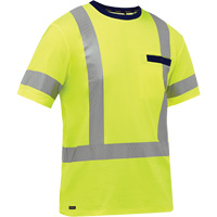 Chemise &agrave; manches courtes et X au dos Bisley, Poly-coton, Petit, Jaune lime haute visibilit&eacute; Distribution Industrielle GC
