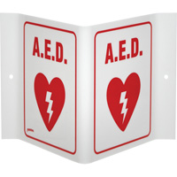 "A.E.D." V-Style Sign, 6" x 9", Acrylic, English with Pictogram Distribution Industrielle GC