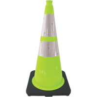 C&ocirc;ne de signalisation de premi&egrave;re qualit&eacute;, 28", Vert lime, Bande(s) r&eacute;fl&eacute;chissante(s) 4" & 6" Distribution Industrielle GC