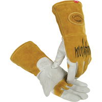 Gants de soudeur TIG/MIG de premi&egrave;re qualit&eacute; avec dos en cuir de vache refendue isol&eacute;es et ignifug&eacute;s Caiman, Cuir fleur de ch&egrave;vre, Taille Petit Distribution Industrielle GC