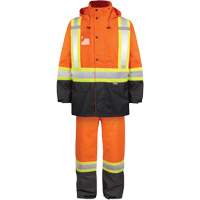 Ensemble de pluie haute visibilit&eacute; en tissu 150 deniers, Polyester, Petit, Orange haute visibilit&eacute; Distribution Industrielle GC