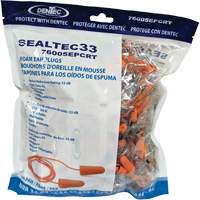 Bouchons d'oreilles coniques jetables en mousse de PU orange SEALTEC33, Vrac - Sac en poly, Avec cordon Distribution Industrielle GC