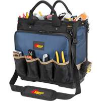 Sac &agrave; outils pour technicien &agrave; base moul&eacute;e et &agrave; compartiments multiples, Polyester balistique, 54 pochettes, Noir/Bleu Distribution Industrielle GC