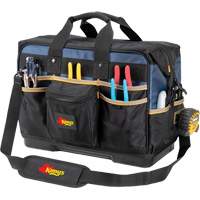 Sac &agrave; outils ferm&eacute; pour entrepreneurs &agrave; base moul&eacute;e, Polyester balistique, 29 pochettes, Noir/Bleu Distribution Industrielle GC