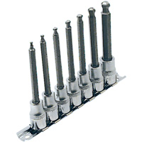 Jeu de douilles &agrave; embouts longs et sph&eacute;riques de 4" SAE LHSW-3807, Sph&egrave;re hexagonale, Prise 3/8", 7 mr Distribution Industrielle GC