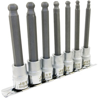 Jeu de douilles &agrave; embouts longs et sph&eacute;riques de 4" m&eacute;triques LHSW-3807, Sph&egrave;re hexagonale, Prise 3/8", 7 mr Distribution Industrielle GC