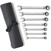 Jeu de cl&eacute;s &agrave; cliquets r&eacute;versibles SAE &agrave; 12 pans et 72 dents avec pochette &agrave; outils enroulable, Combinaison, 7 morceaux, Imp&eacute;rial Distribution Industrielle GC