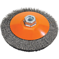 Brosse soucoupe &agrave; fils nou&eacute;s torsad&eacute;s, Dia. 5", Fils 0,02", Arbre 5/8"-11, Acier Distribution Industrielle GC