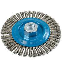Brosse &agrave; fils &eacute;troits nou&eacute;s et torsad&eacute;s, Dia. 5", Fils 0,02", Arbre 5/8"-11, Aluminium/Acier inoxydable Distribution Industrielle GC
