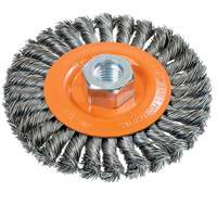 Brosse rotative &agrave; fils nou&eacute;s large, Dia. 4-1/2", Fils 0,02", Arbre 5/8"-11, Acier Distribution Industrielle GC
