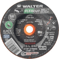 Meule FLEXCUT MILL SCALE, 4-1/2", 36 Grain, Oxyde d'aluminium, 5/8"-11, 13 300 Tr/min, Type 29 Distribution Industrielle GC