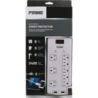 Limiteurs de surtension avec chargeur USB, 8 Prises, 2400 J, 1875 W, Cordon 6' Distribution Industrielle GC